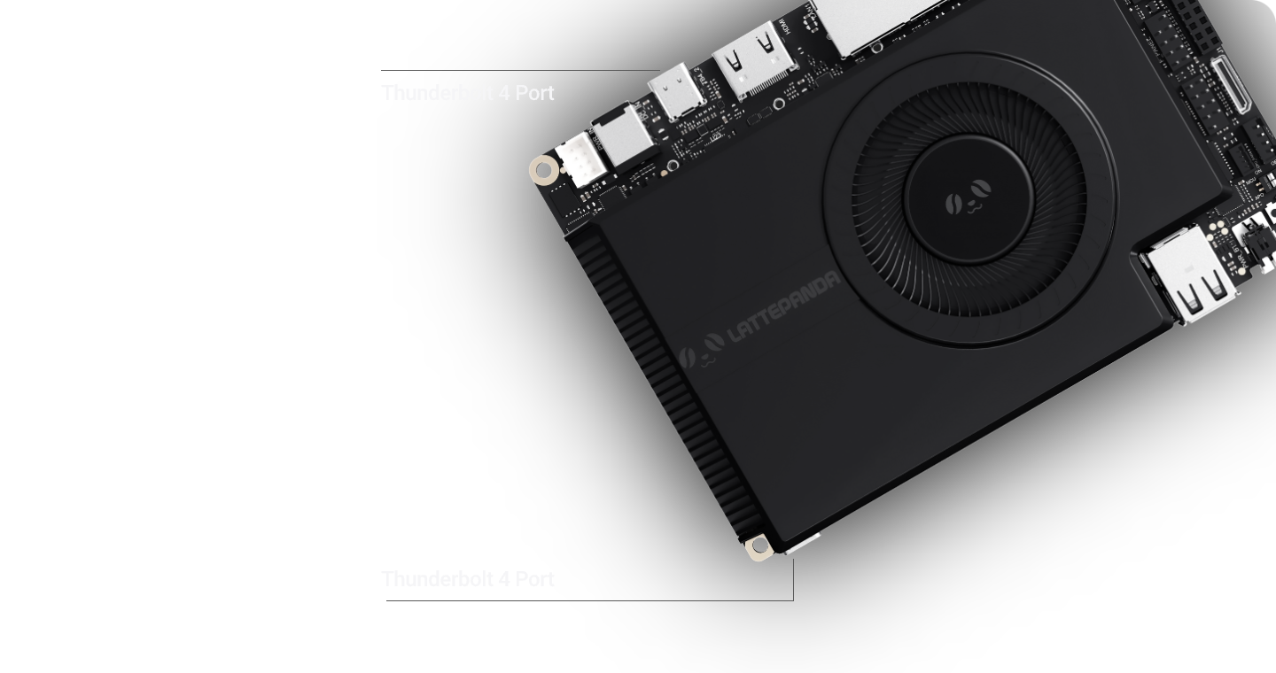 Thunderbolt 4 ports highlighted on the board