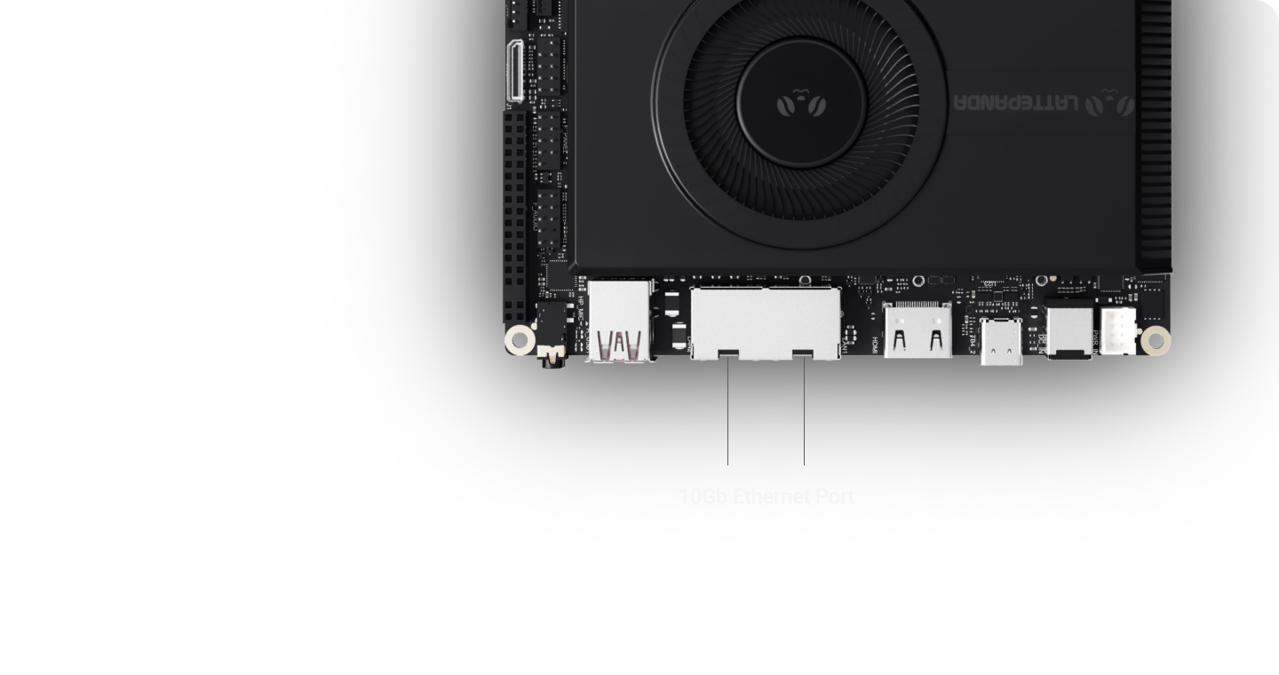 10Gb Ethernet ports highlighted on the board
